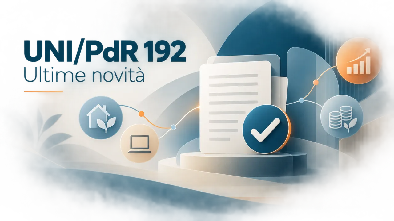 Documento con spunta di approvazione e icone di welfare aziendale che illustrano l'esonero contributivo per la certificazione UNI/PdR 192:2026.